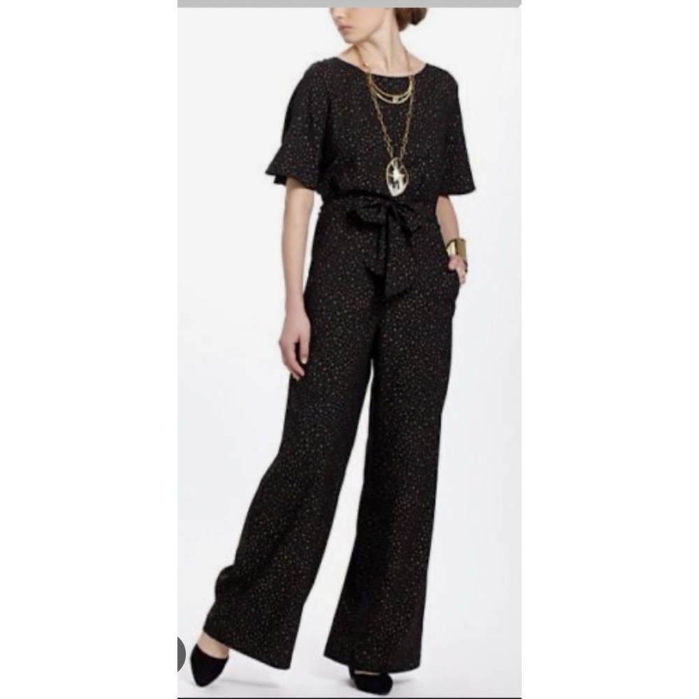 Corey Lynn Calter Jumpsuit Small Black Gold Star Wide Leg‎ Anthropologie